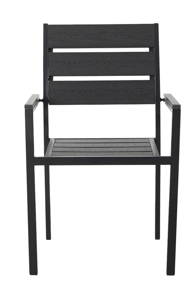 Black Steel Chair with Black Imitation Teak Slats