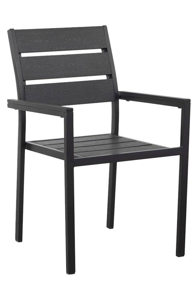 Black Steel Chair with Black Imitation Teak Slats