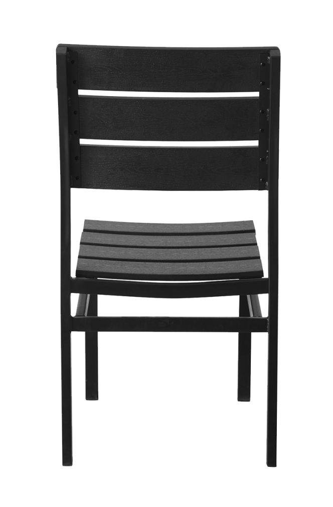 Armless Black Steel Chair with Black Imitation Teak Slats