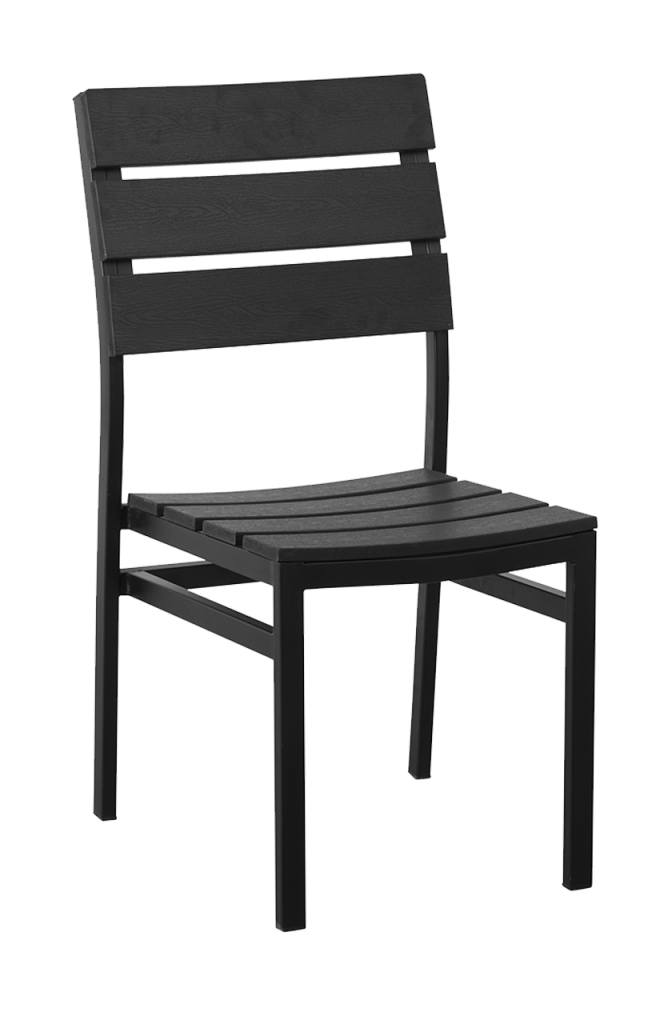 Armless Black Steel Chair with Black Imitation Teak Slats