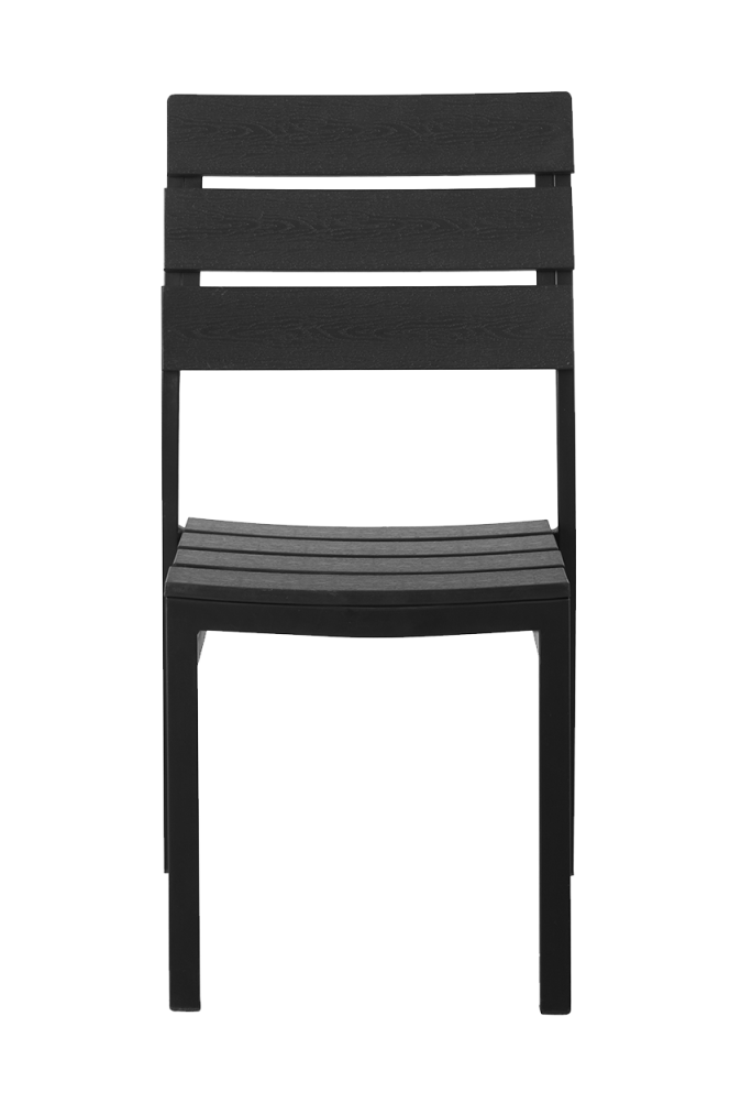 Armless Black Steel Chair with Black Imitation Teak Slats