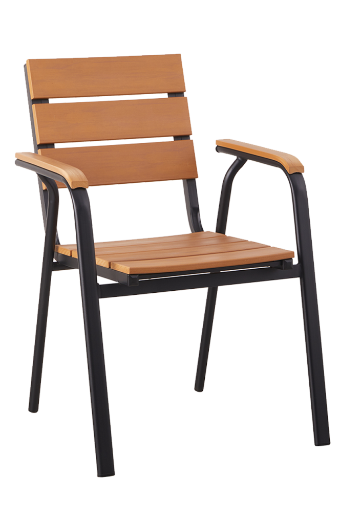 Outdoor Aluminum Chair with Imitation Teak Slats Finish Natural