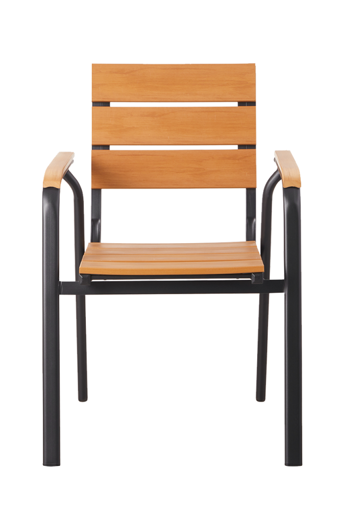 Outdoor Aluminum Chair with Imitation Teak Slats Finish Natural