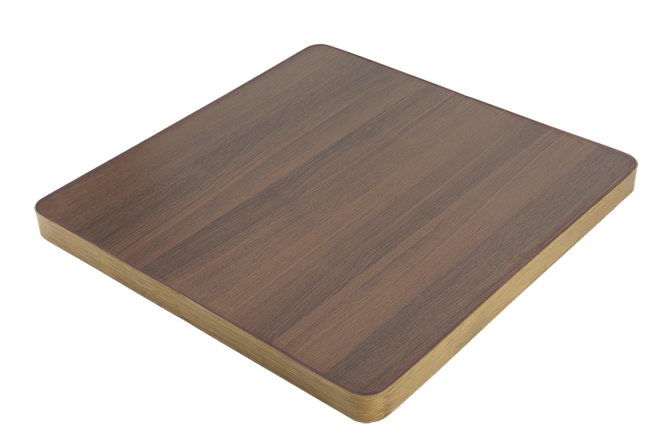 Wood Grain Sintered Stone Table Top with Gold Stainless Steel Edge, Indoor/Outdoor Use