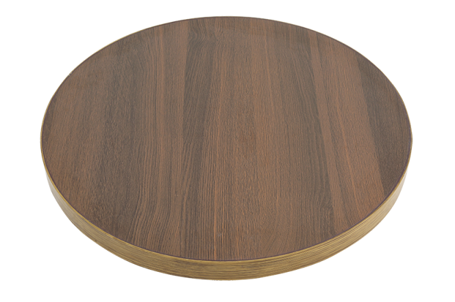 Wood Grain Sintered Stone Table Top with Gold Stainless Steel Edge, Indoor/Outdoor Use