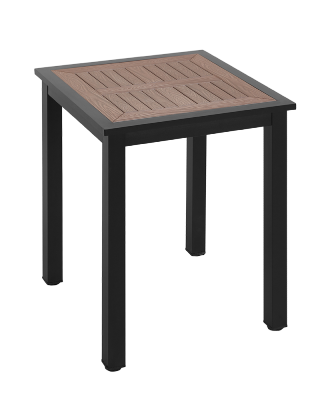Outdoor Aluminum Table Finish Black with Imitation Teak Slats