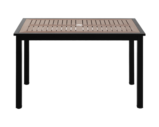 30'' x 48'' Outdoor Aluminum Table Finish Black with Imitation Teak Slats