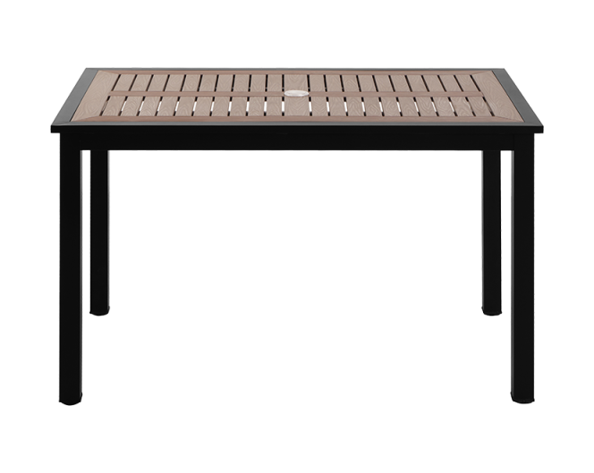 Outdoor Aluminum Table Finish Black with Imitation Teak Slats