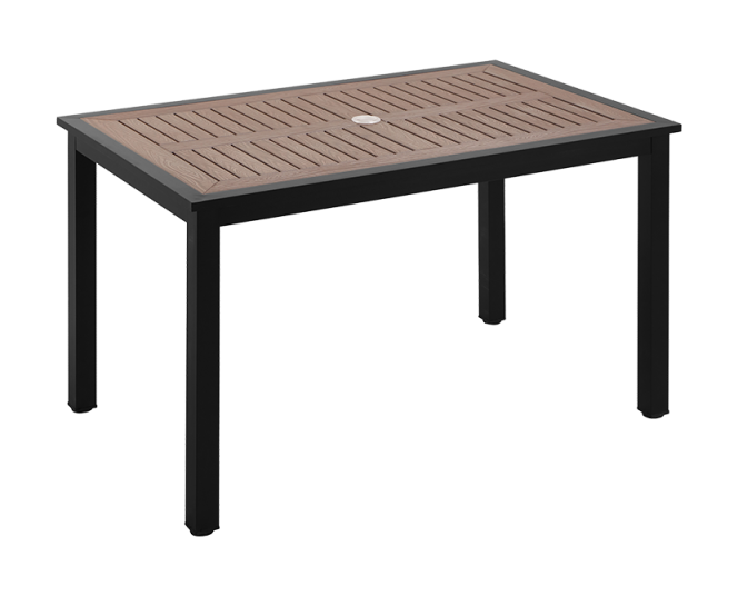 30'' x 48'' Outdoor Aluminum Table Finish Black with Imitation Teak Slats