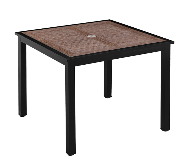 Outdoor Aluminum Table Finish Black with Imitation Teak Slats