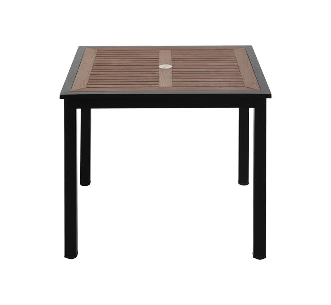 Outdoor Aluminum Table Finish Black with Imitation Teak Slats