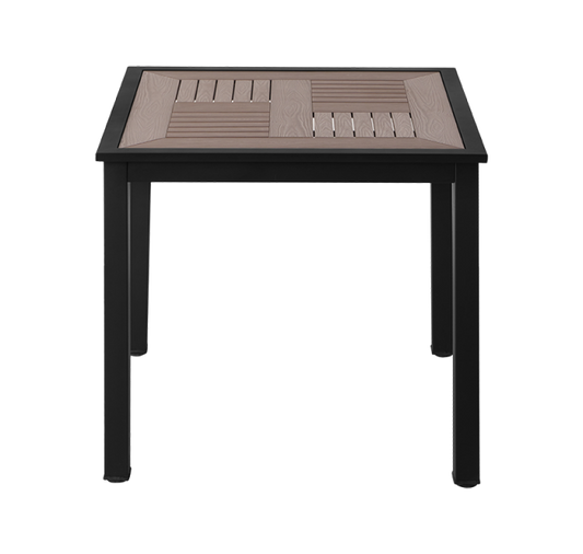 30'' x 30'' Outdoor Aluminum Table Finish Black with Imitation Teak Slats