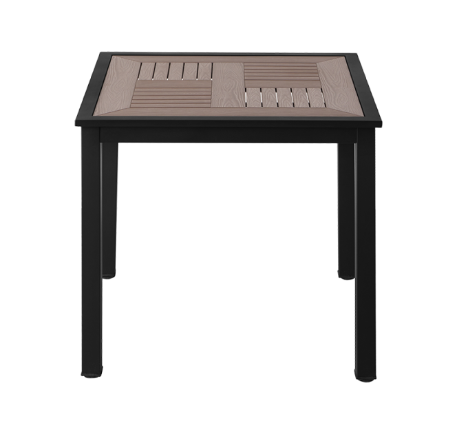 Outdoor Aluminum Table Finish Black with Imitation Teak Slats