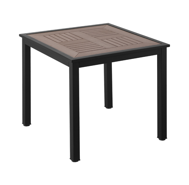 Outdoor Aluminum Table Finish Black with Imitation Teak Slats