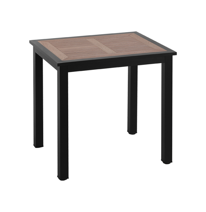 24'' x 30'' Outdoor Aluminum Table Finish Black with Imitation Teak Slats