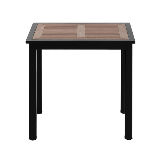 24'' x 30'' Outdoor Aluminum Table Finish Black with Imitation Teak Slats