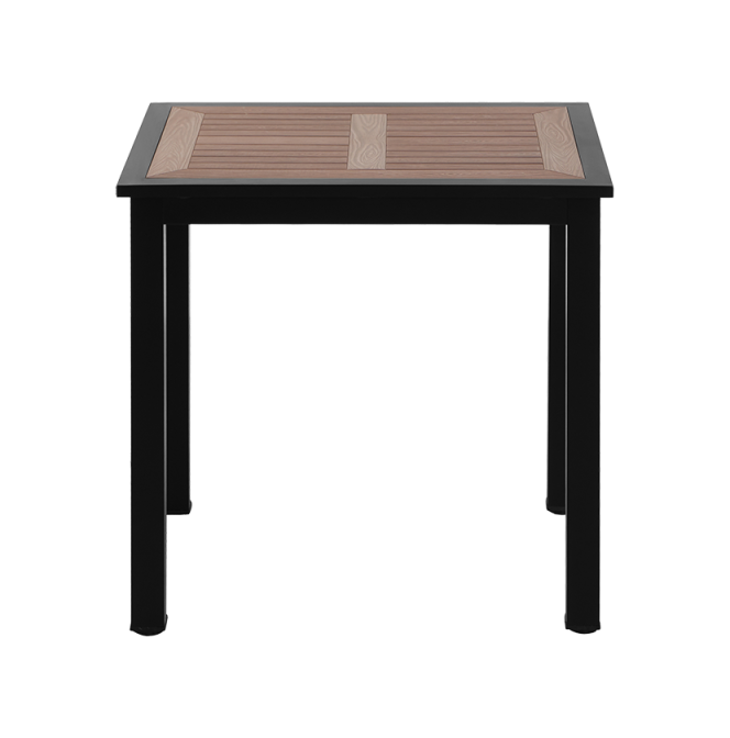 24'' x 30'' Outdoor Aluminum Table Finish Black with Imitation Teak Slats