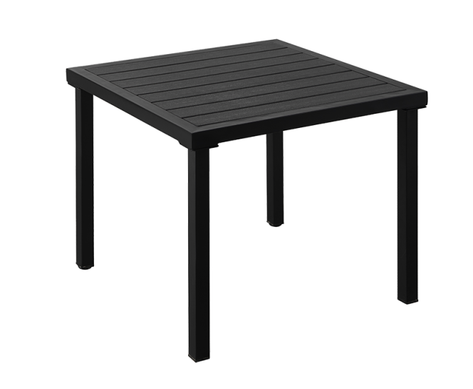 30'' x 30'' Outdoor Metal Table Finish Black with Imitation Teak Slats