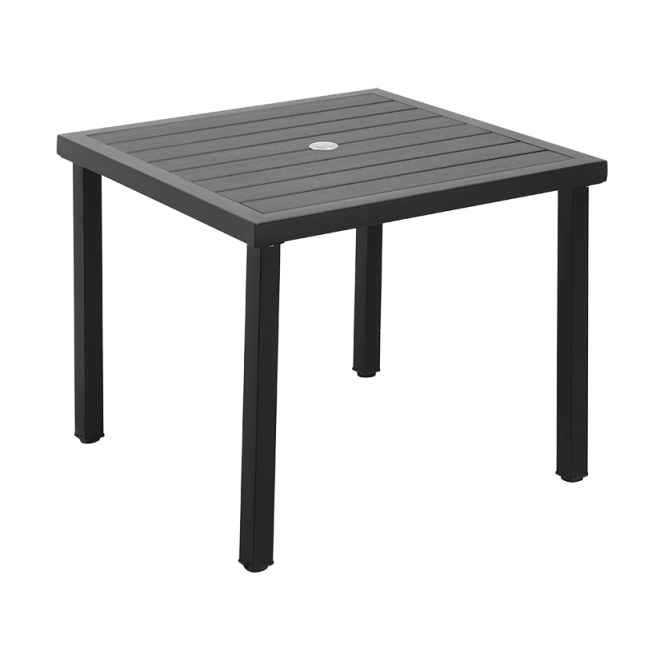 36'' x 36'' Outdoor Metal Table Finish Black with Imitation Teak Slats
