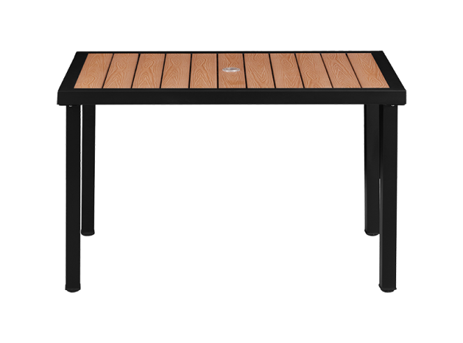 Outdoor Metal Table Finish Black with Imitation Teak Slats Finish Natural