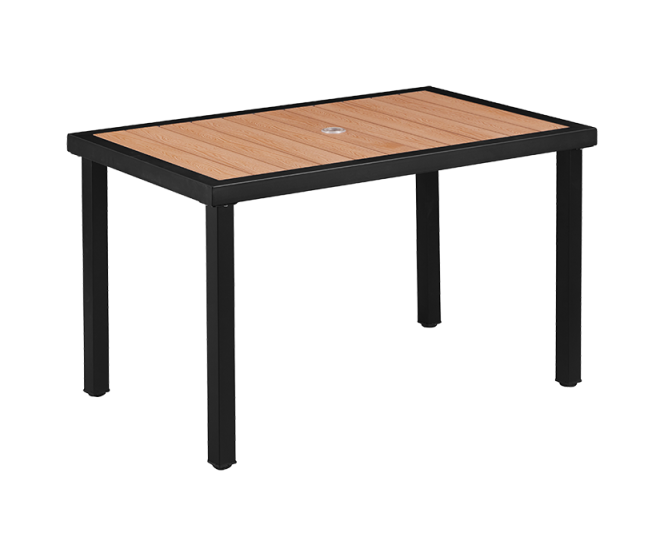 Outdoor Metal Table Finish Black with Imitation Teak Slats Finish Natural