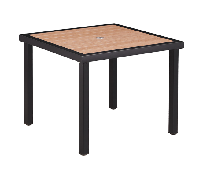 36'' x 36'' Outdoor Metal Table Finish Black with Imitation Teak Slats Finish Natural