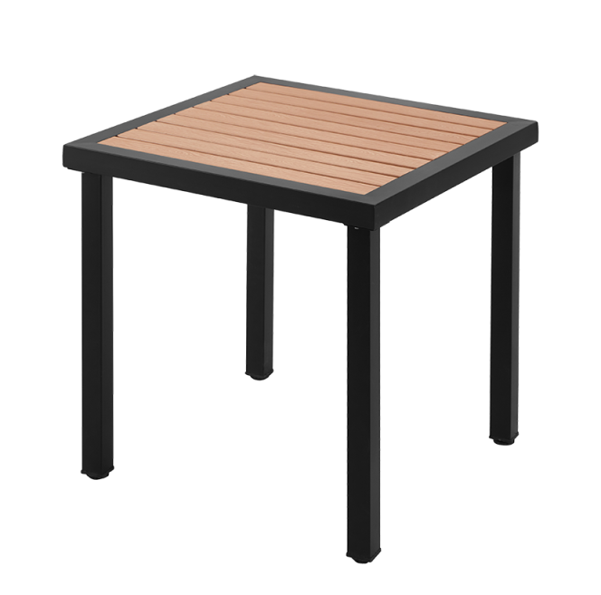 30'' x 30'' Outdoor Metal Table Finish Black with Imitation Teak Slats Finish Natural