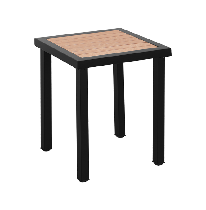 24'' x 24'' Outdoor Metal Table Finish Black with Imitation Teak Slats Finish Natural