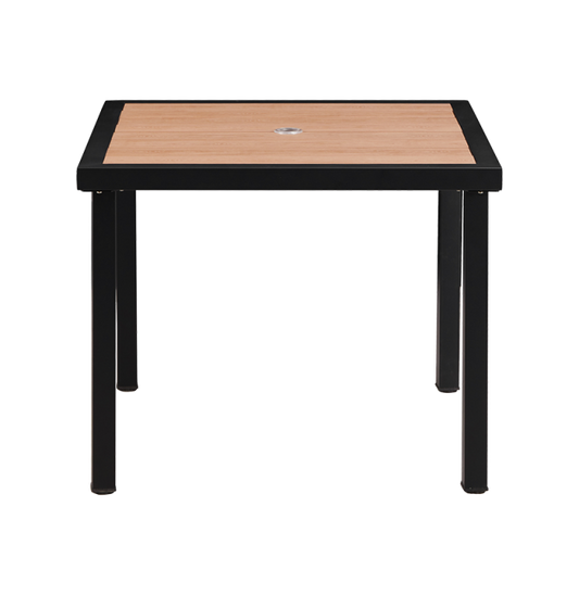 36'' x 36'' Outdoor Metal Table Finish Black with Imitation Teak Slats Finish Natural