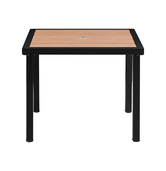 36'' x 36'' Outdoor Metal Table Finish Black with Imitation Teak Slats Finish Natural