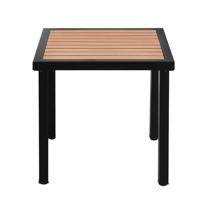 30'' x 30'' Outdoor Metal Table Finish Black with Imitation Teak Slats Finish Natural