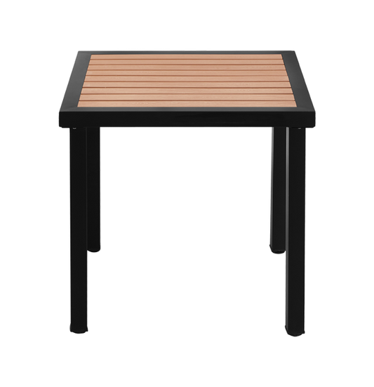 24'' x 30'' Outdoor Metal Table Finish Black with Imitation Teak Slats Finish Natural