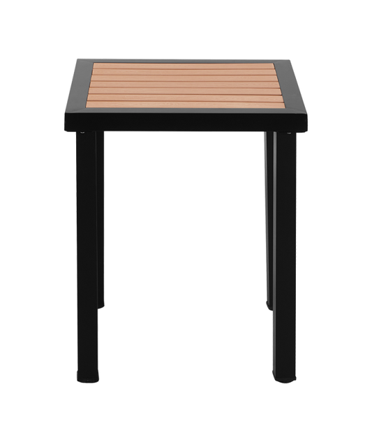 24'' x 24'' Outdoor Metal Table Finish Black with Imitation Teak Slats Finish Natural