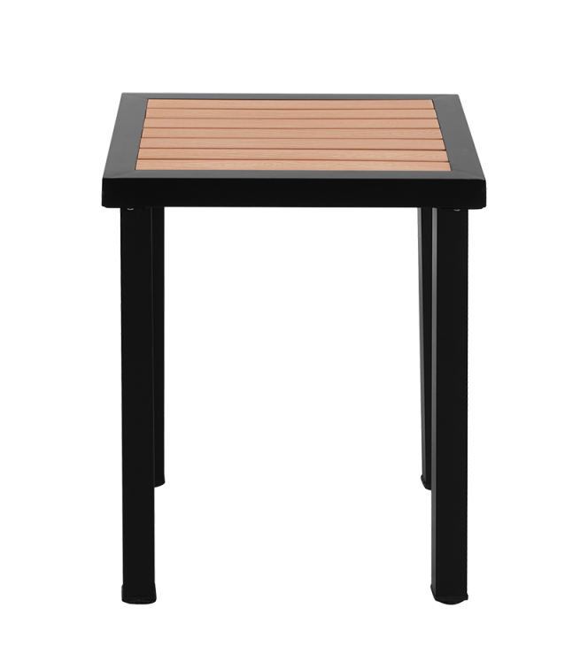 24'' x 24'' Outdoor Metal Table Finish Black with Imitation Teak Slats Finish Natural