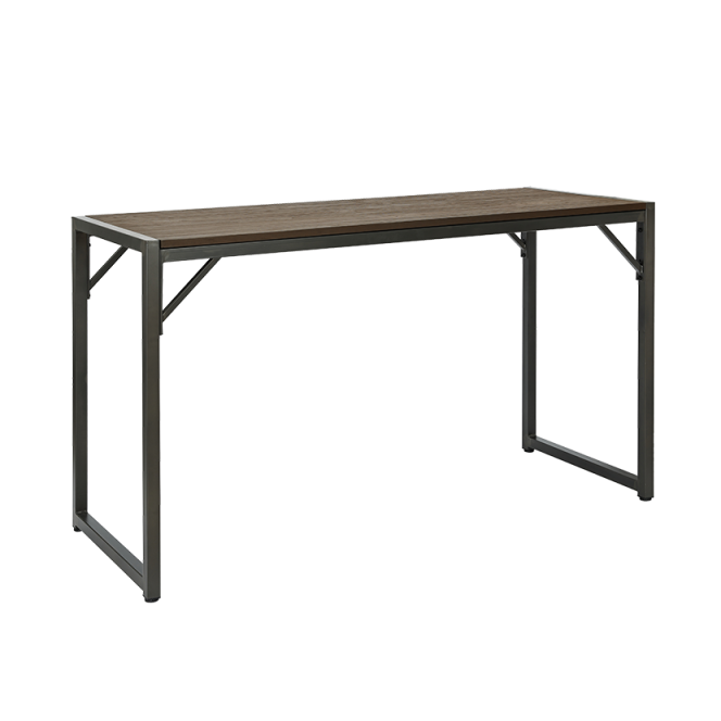 Bar Table in 27.5 '' X  72 '' Elmwood Table Top with Gun Metal Table Base