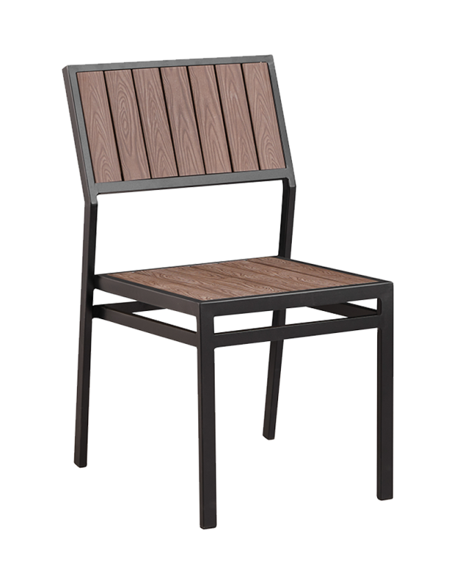 Outdoor/Indoor Armless Aluminum Chair with Plastic Wood Slats