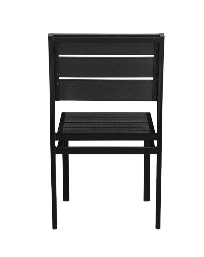 Outdoor Armless Black Steel Chair with Black Imitation Teak Slats