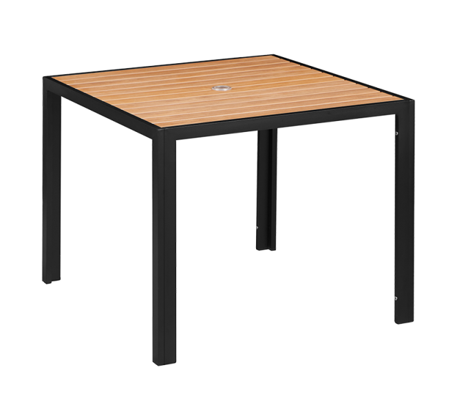 Outdoor Aluminum Table Finish Natural with Imitation Teak Slats