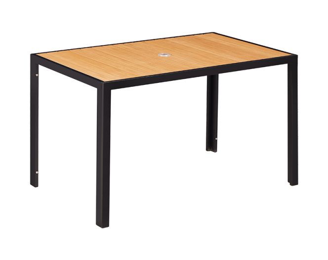 30'' x 48'' Outdoor Aluminum Table Finish Natural with Imitation Teak Slats