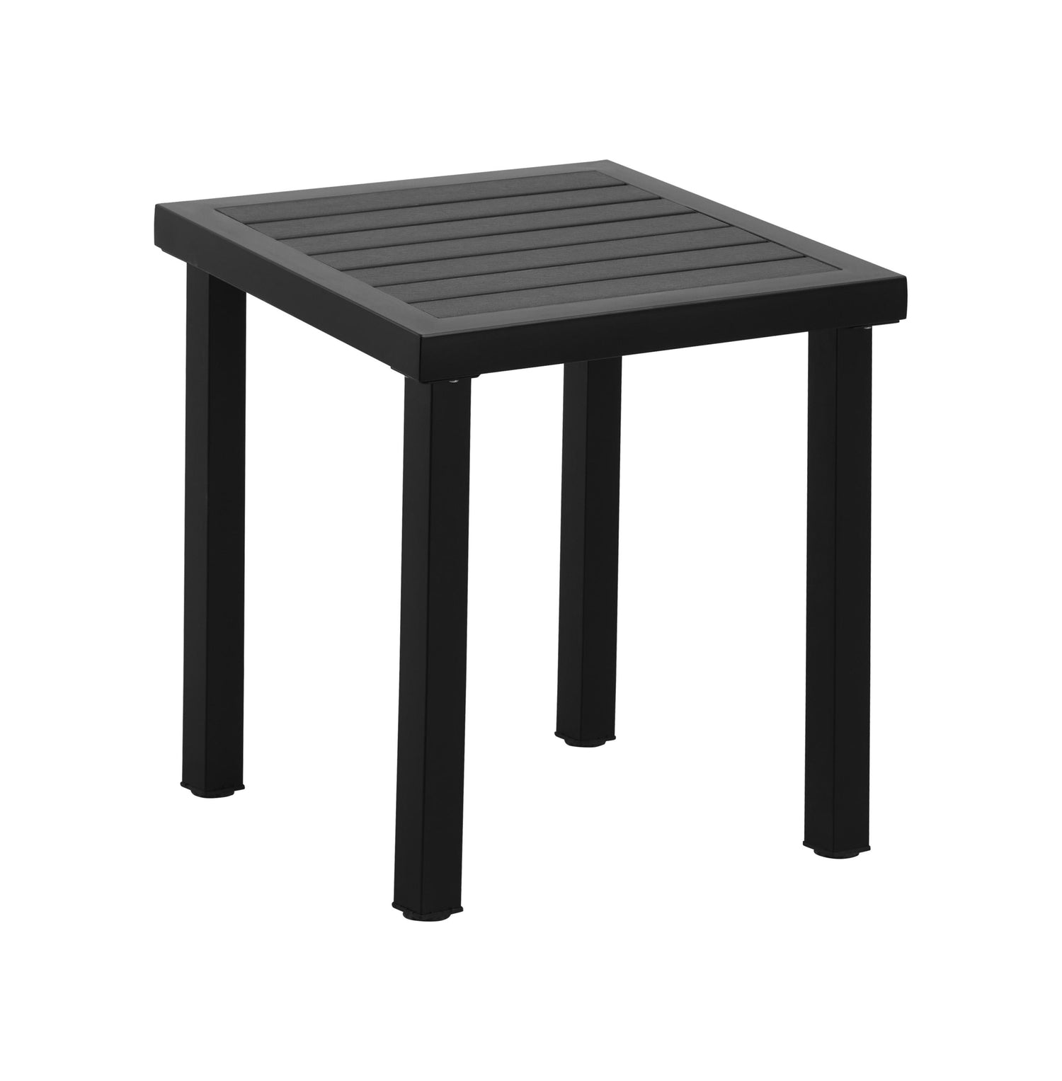 24'' x 24'' Outdoor Metal Table Finish Black with Imitation Teak Slats