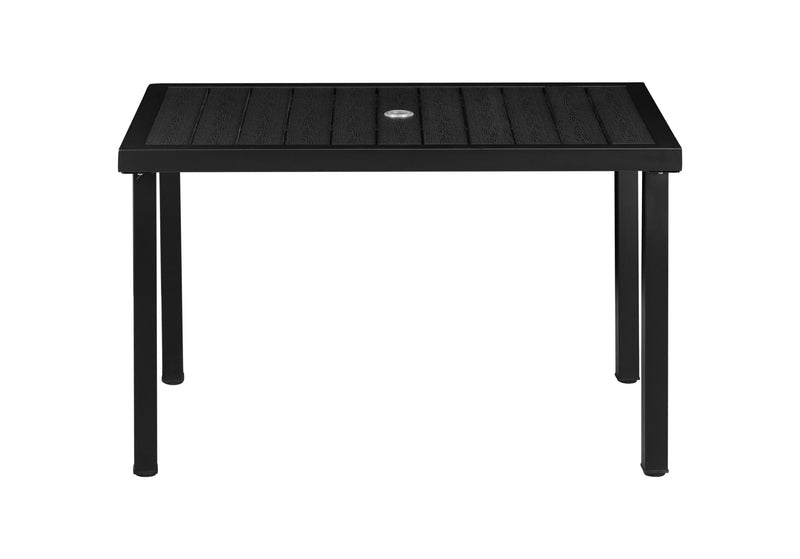 Outdoor Metal Table Finish Black with Imitation Teak Slats