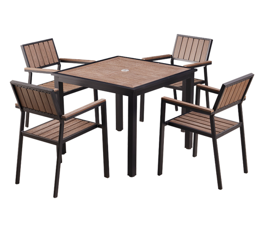 36x36 patio table and umbrella and 4 chairs 36'' 36'' Outdoor Aluminum Table and 4 Chairs Finish Black with Imitation Teak Slats – Apex