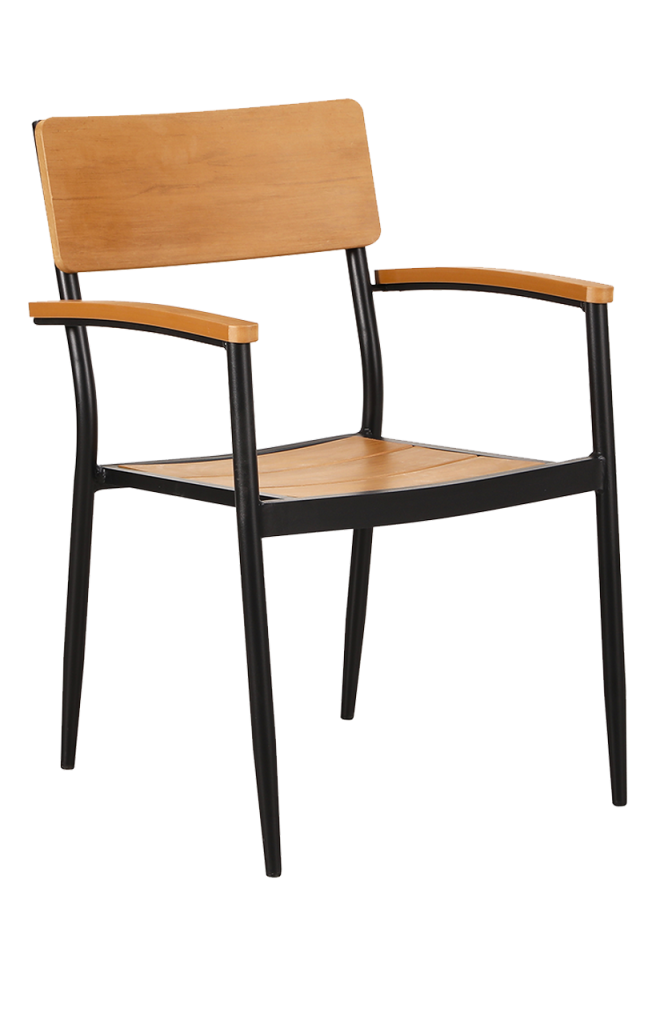 Aluminum ArmChair with Plastic wood Finish Natural, Use Outdoor