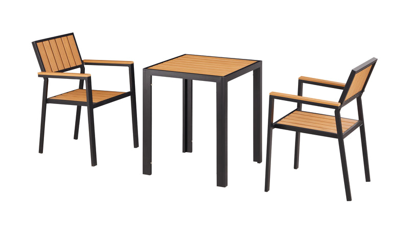 24''x 24'' Outdoor Aluminum Table and 2 Chairs with Imitation Teak Slats, Finish Natural