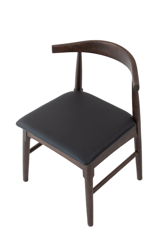 Rubber Wood OX Chair with Black Seat, Finish Walnut