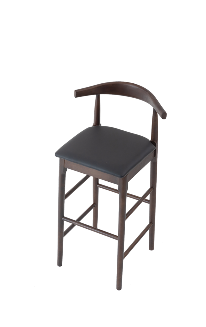 Rubber Wood OX Barstool with Black Seat, Finish Walnut