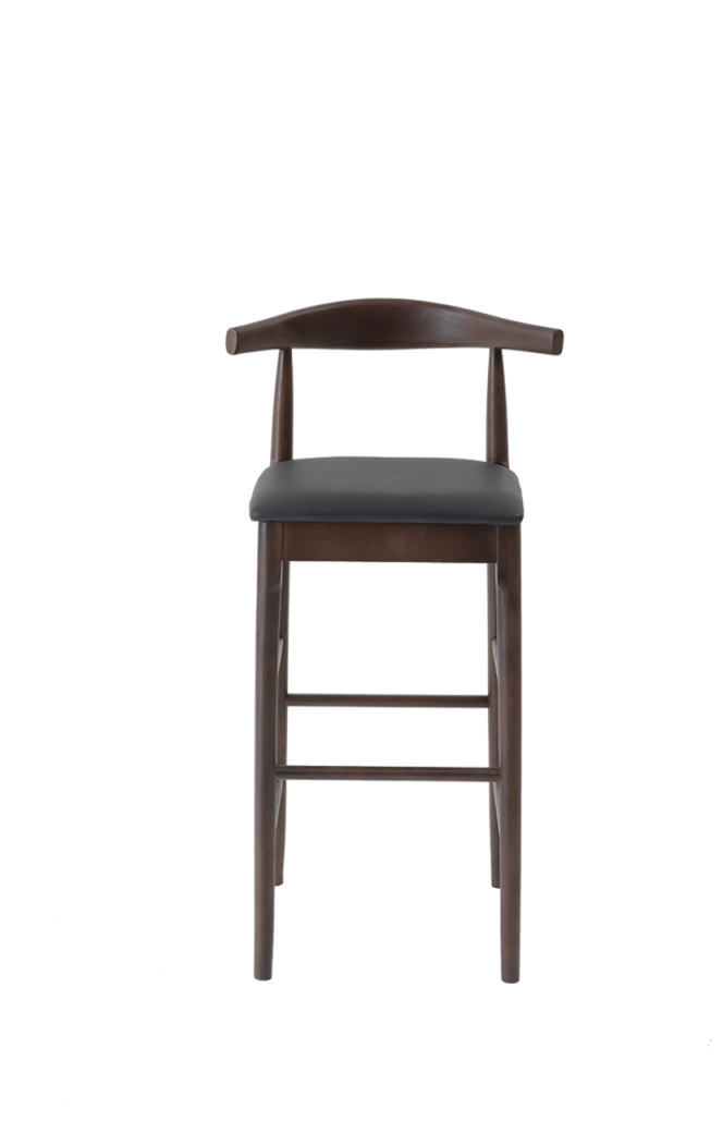 Rubber Wood OX Barstool with Black Seat, Finish Walnut
