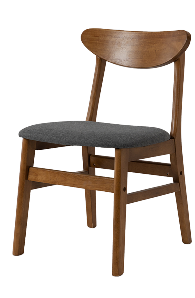 Rubber Wood Chair with Gray Seat, Finish Walnut
