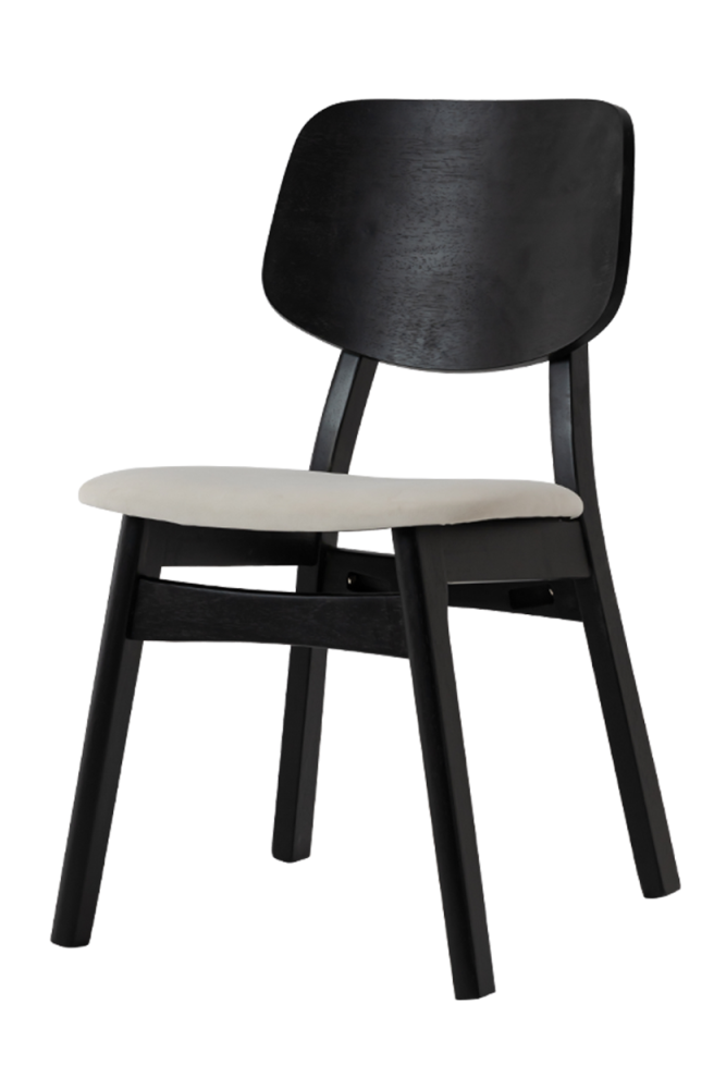 Black Rubber Wood Chair with White Seat