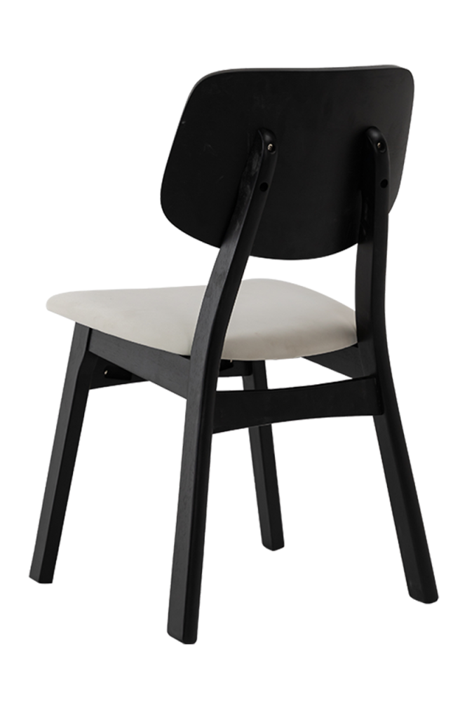 Black Rubber Wood Chair with White Seat